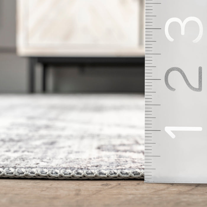 Machine Washable Grey Medallion Area Rug 140x200 cm