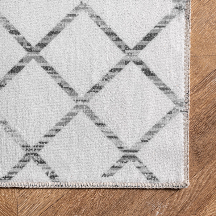 Machine Washable Grey Moroccan Trellis Area Rug 120x180 cm