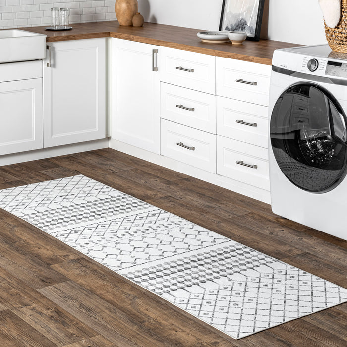Machine Washable Grey Moroccan Trellis Area Rug 150x240 cm