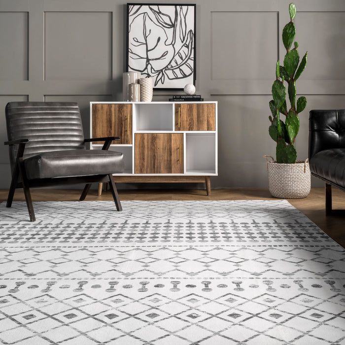 Machine Washable Grey Moroccan Trellis Area Rug 150x240 cm
