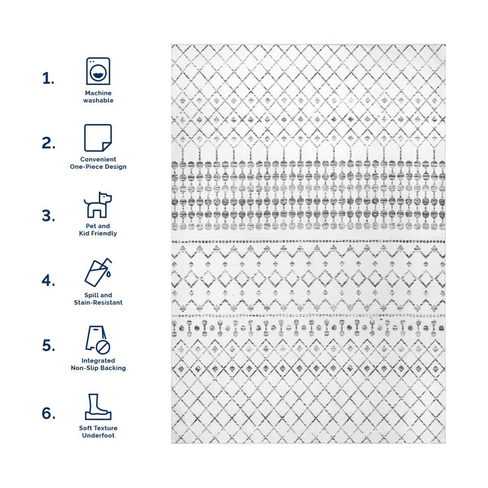 Machine Washable Grey Moroccan Trellis Area Rug 150x240 cm
