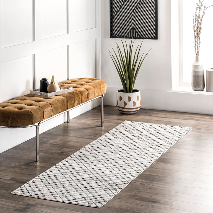 Machine Washable Grey Plaid Area Rug 152x244 cm