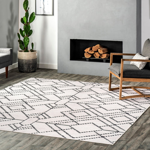 Machine Washable Ivory Geometric Area Rug