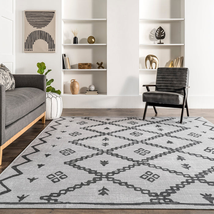 Machine Washable Ivory Trellis Area Rug for Home Decor