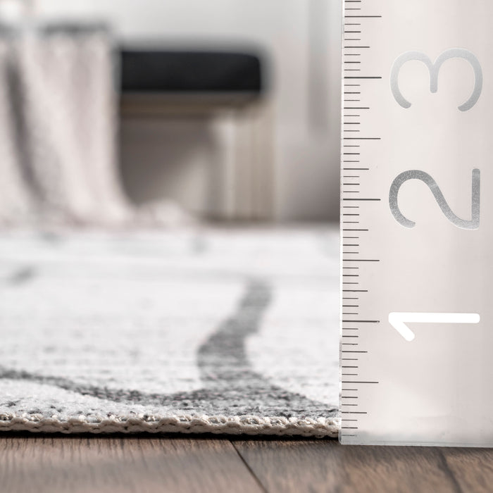 Machine Washable Leaves Area Rug Light Grey 140x200 cm