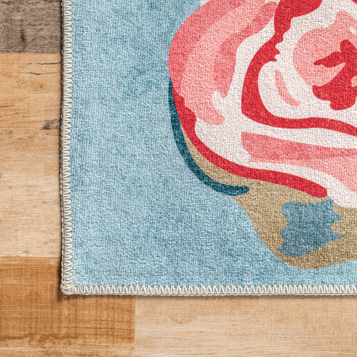 Machine Washable Light Blue Rose Bouquet Rug 170x240 cm
