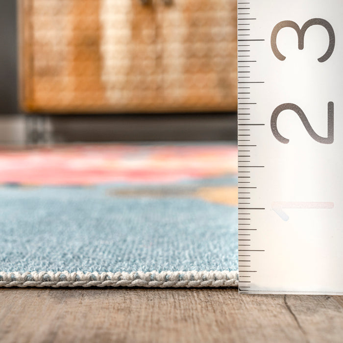 Machine Washable Light Blue Rose Bouquet Rug 170x240 cm