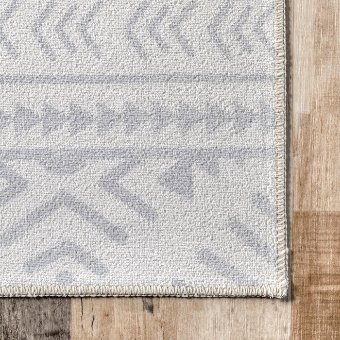 Machine Washable Light Grey Banded Area Rug