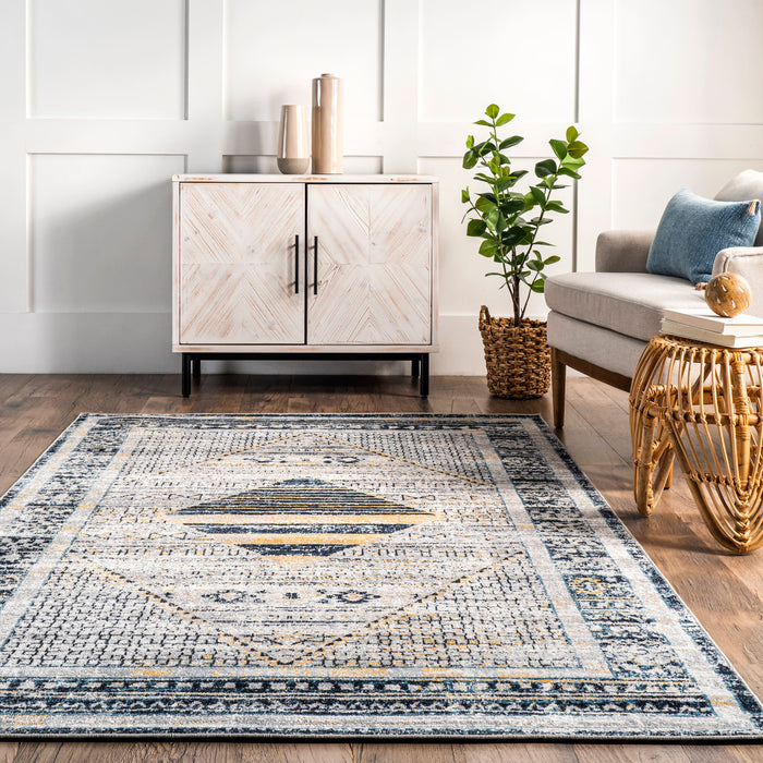 Machine Washable Light Grey Bordered Area Rug 120x180 cm