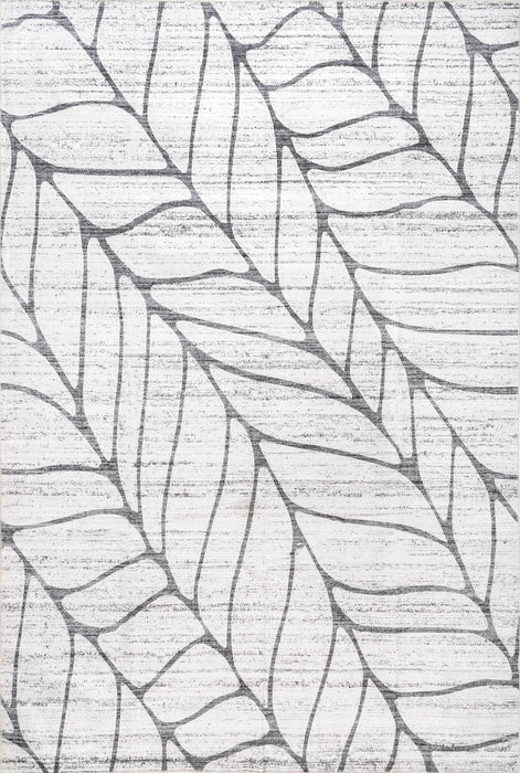 Machine Washable Light Grey Leaves Area Rug 140x200 cm