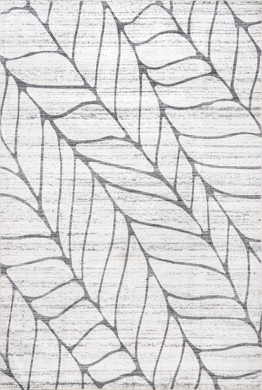 Machine Washable Light Grey Leaves Area Rug 140x200 cm