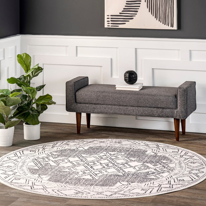 Machine Washable Light Grey Medallion Area Rug 120x180 cm