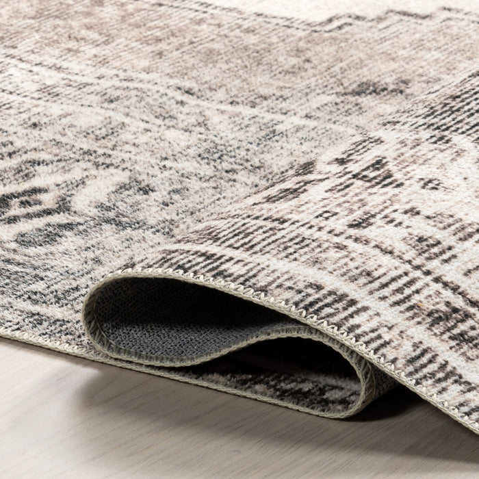 Machine Washable Light Grey Medallion Area Rug 120x180 cm