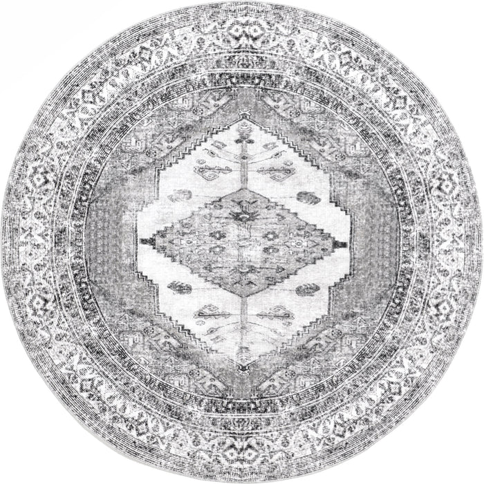 Machine Washable Light Grey Medallion Area Rug 120x180 cm