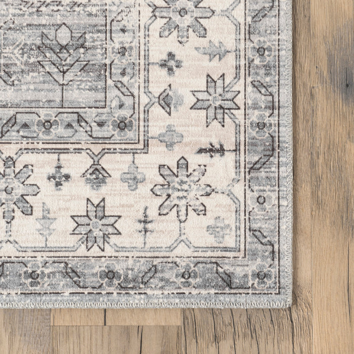 Machine Washable Light Grey Medallion Area Rug 140x200 cm
