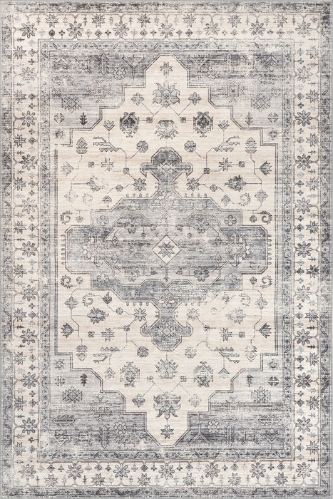 Machine Washable Light Grey Medallion Area Rug 140x200 cm