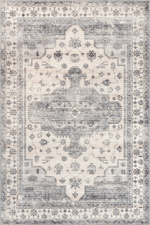 Machine Washable Light Grey Medallion Area Rug 140x200 cm