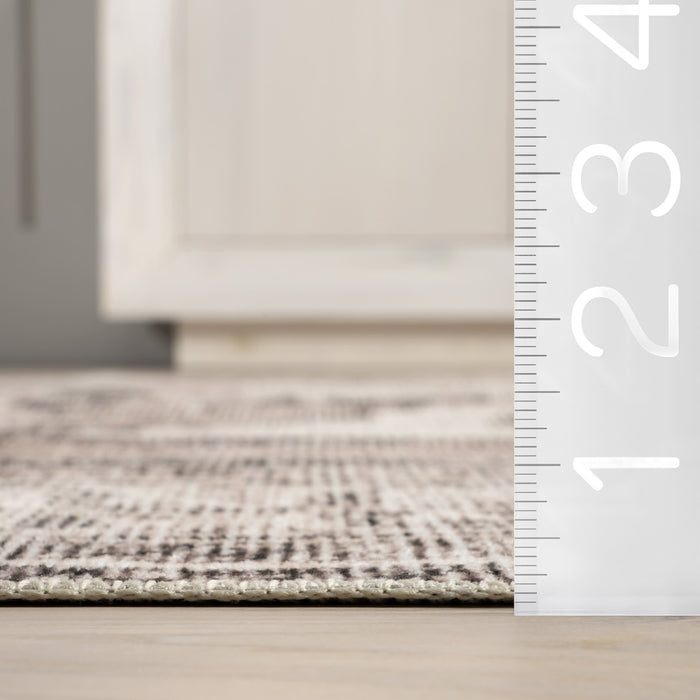 Machine Washable Light Grey Medallion Area Rug 60x90 cm