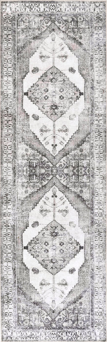 Machine Washable Light Grey Medallion Area Rug 60x90 cm
