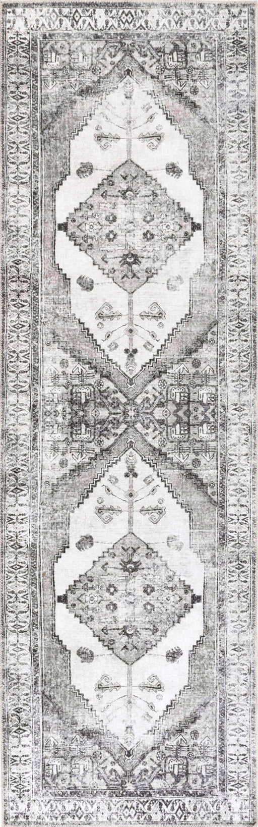 Machine Washable Light Grey Medallion Area Rug 60x90 cm