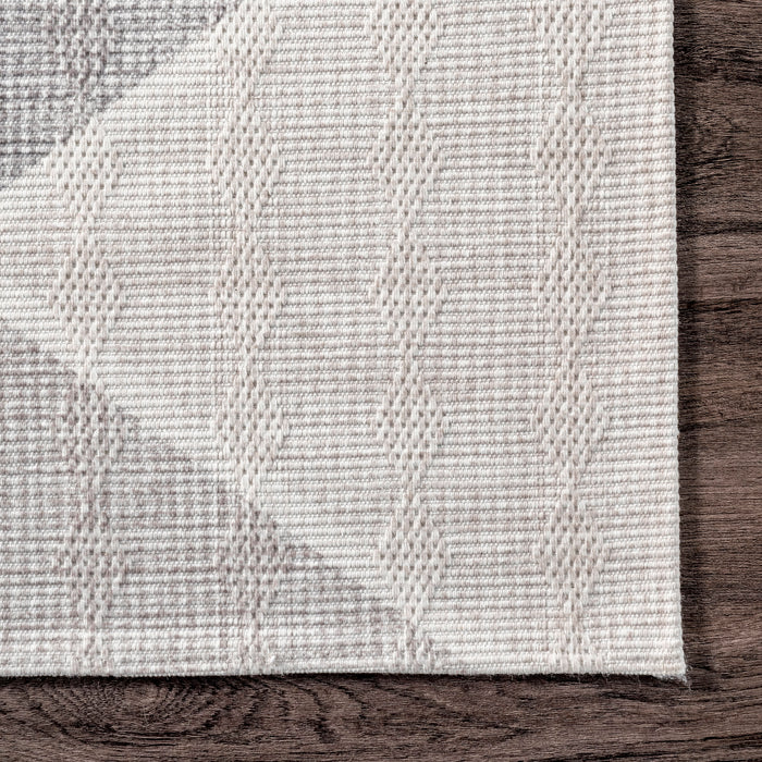 Machine Washable Light Grey Shaded Tiles Area Rug