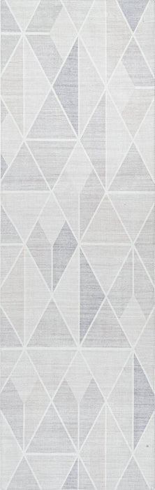 Machine Washable Light Grey Shaded Tiles Area Rug
