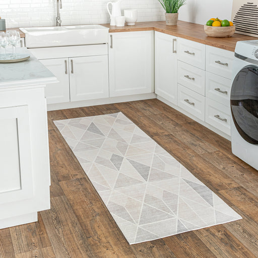 Machine Washable Light Grey Shaded Tiles Area Rug