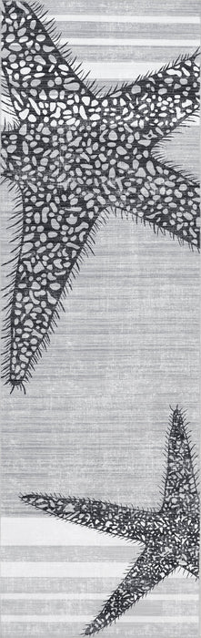 Machine Washable Light Grey Starfish Area Rug