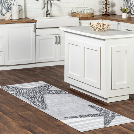 Machine Washable Light Grey Starfish Area Rug