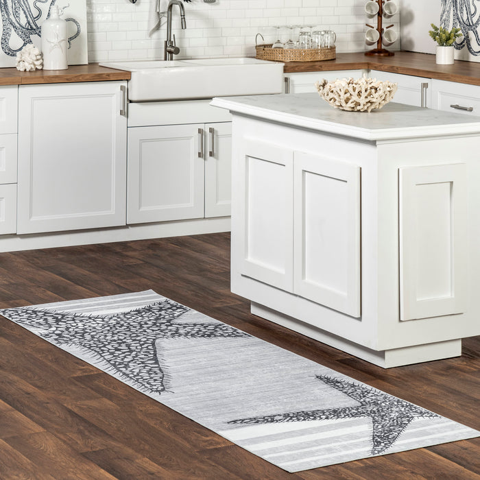 Machine Washable Light Grey Starfish Area Rug