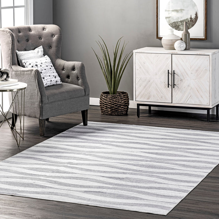Machine Washable Light Grey Waves Area Rug 130x180 cm