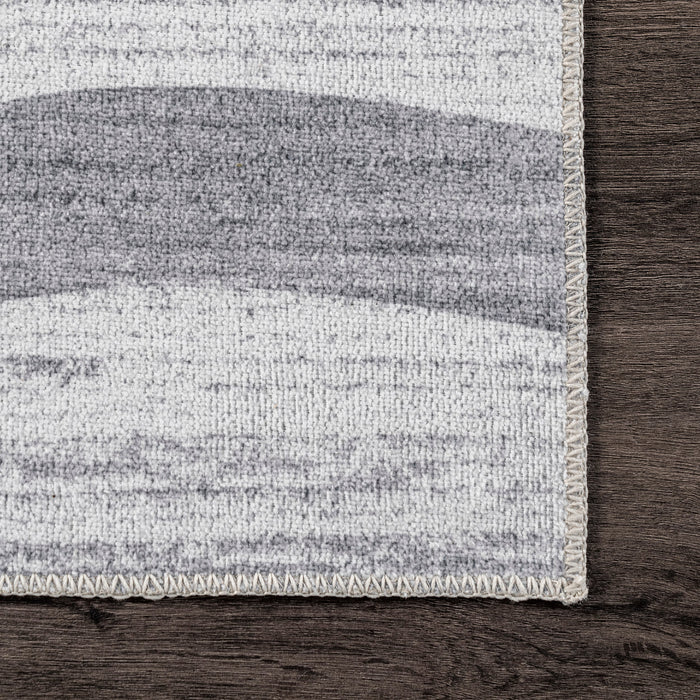 Machine Washable Light Grey Waves Area Rug 130x180 cm