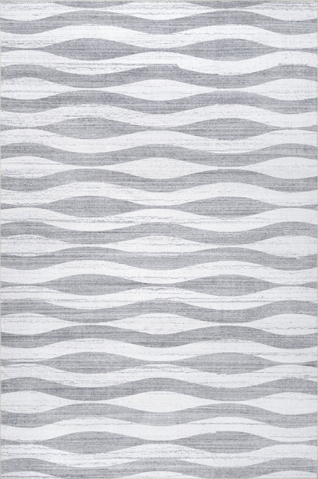 Machine Washable Light Grey Waves Area Rug 130x180 cm