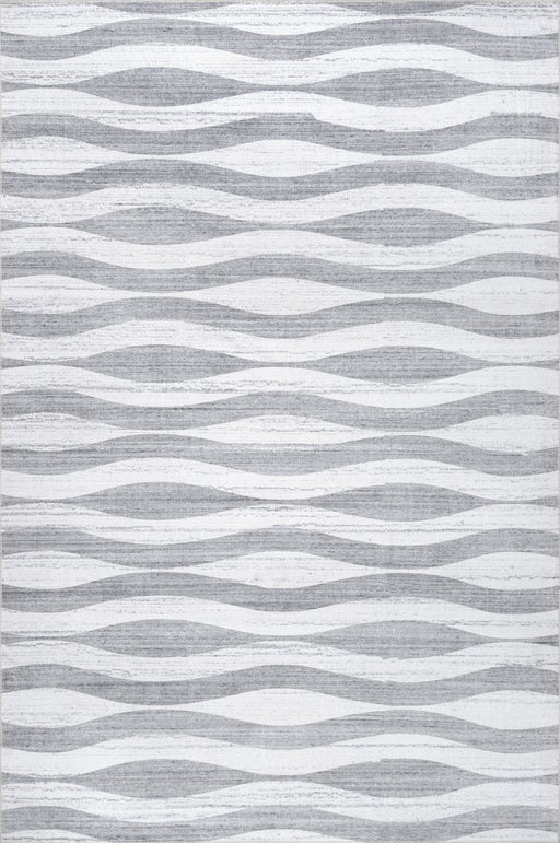Machine Washable Light Grey Waves Area Rug 130x180 cm