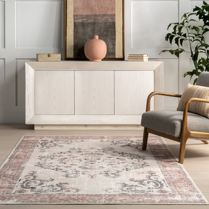 Machine Washable Light Grey Wreath Rug 50x80 cm