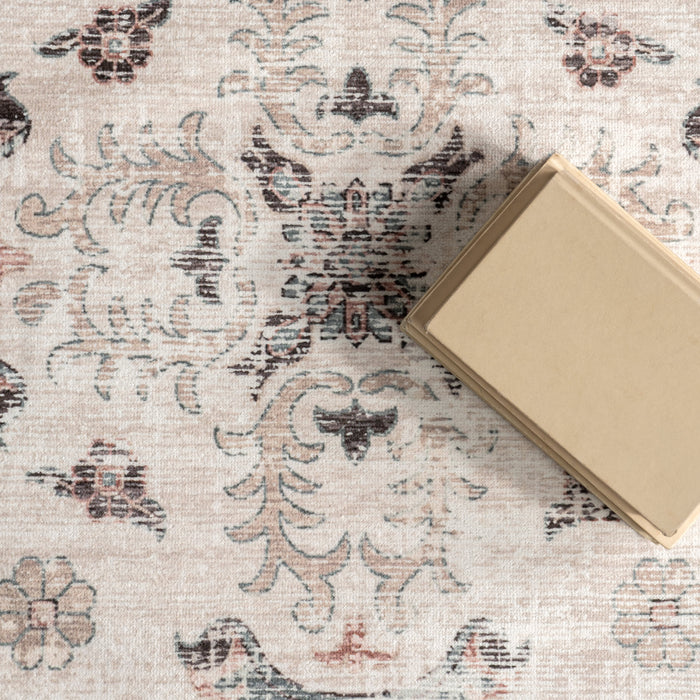 Machine Washable Light Grey Wreath Rug 50x80 cm