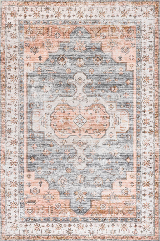 Tappeto a medaglione arancione chiaro lavabile in lavatrice, 120x180 cm