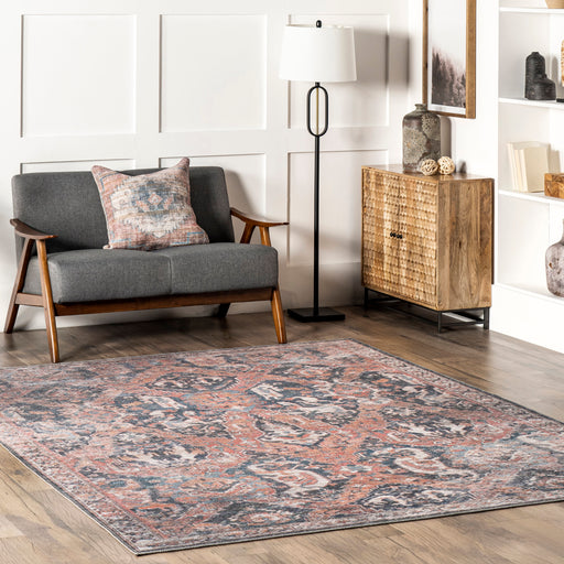 Machine Washable Medallion Area Rug in Rust