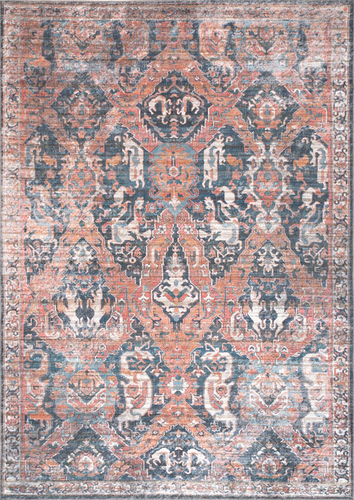 Machine Washable Medallion Area Rug in Rust