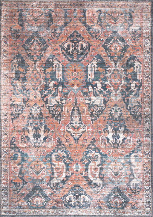 Machine Washable Medallion Area Rug in Rust