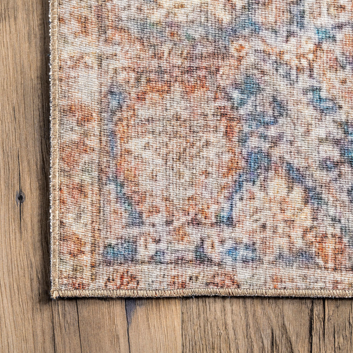 Machine Washable Medallion Rug in Light Rust Color 140x200 cm