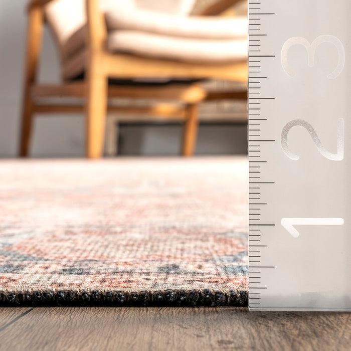 Machine Washable Medallion Rug in Light Rust Color 140x200 cm