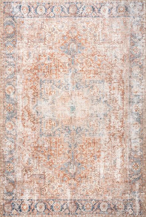 Machine Washable Medallion Rug in Light Rust Color 140x200 cm