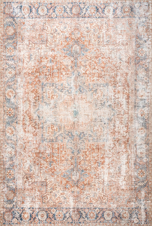 Machine Washable Medallion Rug in Light Rust Color 140x200 cm