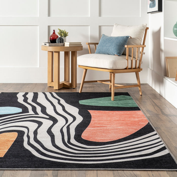 Machine Washable Navy Geode Shapes Area Rug 120x180 cm