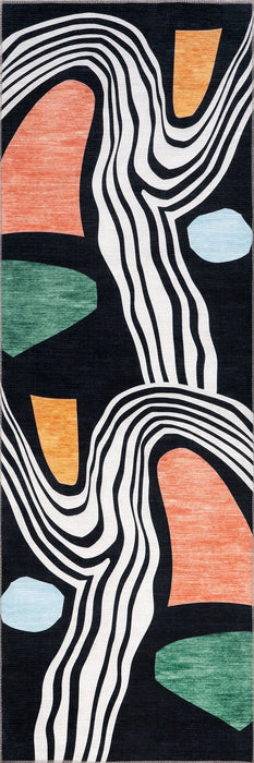 Machine Washable Navy Geode Shapes Area Rug 120x180 cm