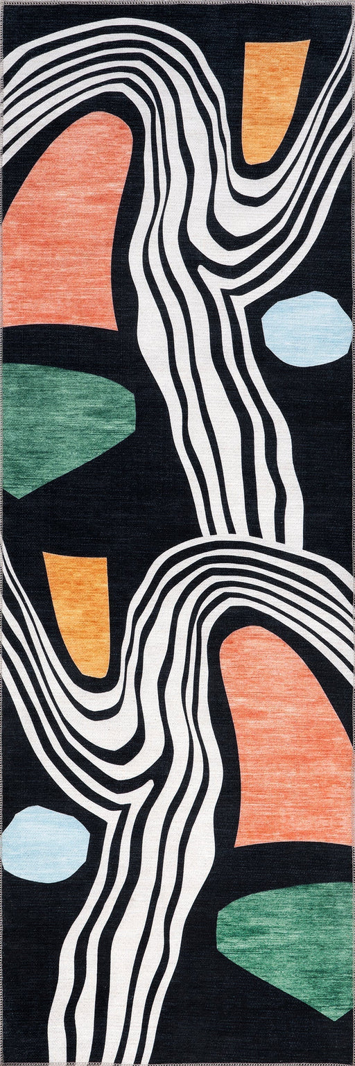 Machine Washable Navy Geode Shapes Area Rug 120x180 cm