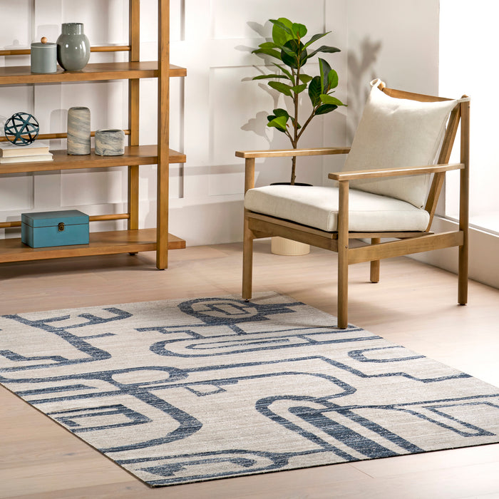 Machine Washable Navy Indoor Outdoor Area Rug