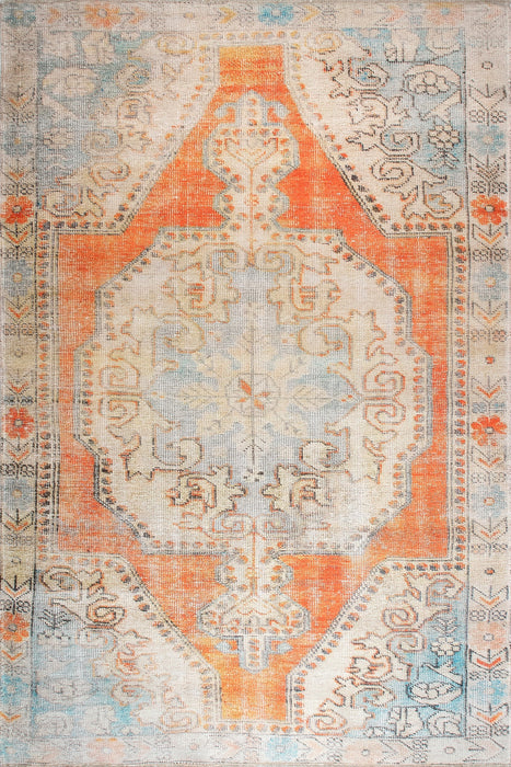 Machine Washable Orange Snowflake Medallion Area Rug