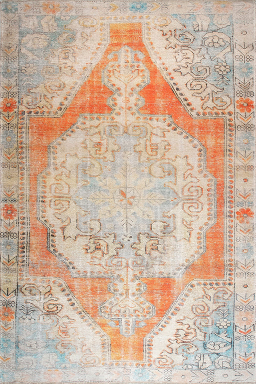 Machine Washable Orange Snowflake Medallion Area Rug